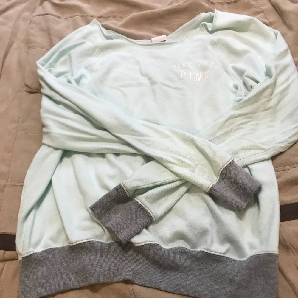 Off the shoulder pink sweatshirt